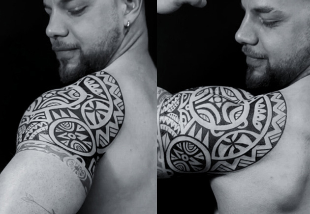 Actor Gaby del Castillo, tatuaje maorí en el brazo